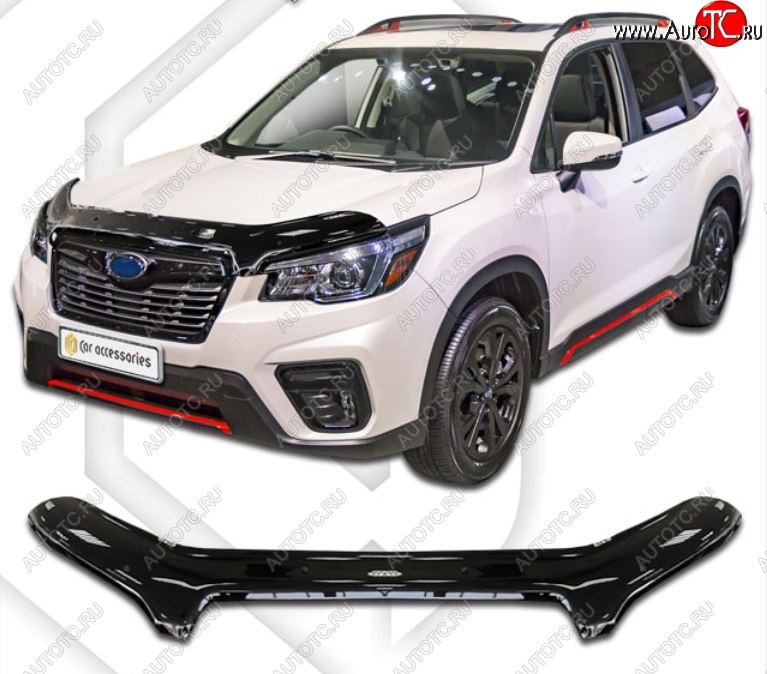 2 199 р. Дефлектор капота CA-Plastiс  Subaru Forester  SK/S14 (2018-2021) дорестайлинг (Classic черный, Без надписи)  с доставкой в г. Нижний Новгород