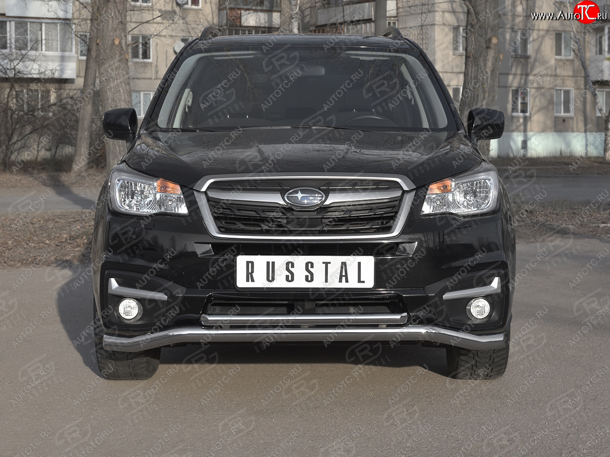 10 349 р. Защита переднего бампера (2 трубы Ø63 и 42 мм, нержавейка) SLITKOFF Subaru Forester SJ рестайлинг (2016-2019)  с доставкой в г. Нижний Новгород