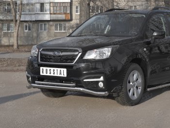 10 349 р. Защита переднего бампера (2 трубы Ø63 и 42 мм, нержавейка) SLITKOFF Subaru Forester SJ рестайлинг (2016-2019)  с доставкой в г. Нижний Новгород. Увеличить фотографию 2