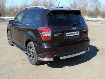 Защита заднего бампера (уголки овальные) ТСС 75х42 мм Subaru Forester SJ рестайлинг (2016-2019)  (короткие, под брызговики)