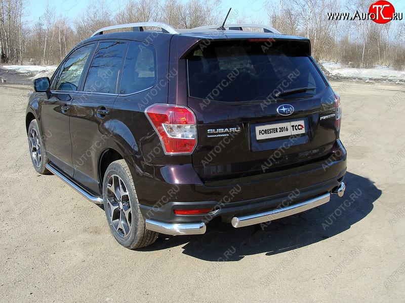 20 899 р. Защита заднего бампера (уголки овальные) ТСС 75х42 мм Subaru Forester SJ рестайлинг (2016-2019) (короткие, под брызговики)  с доставкой в г. Нижний Новгород