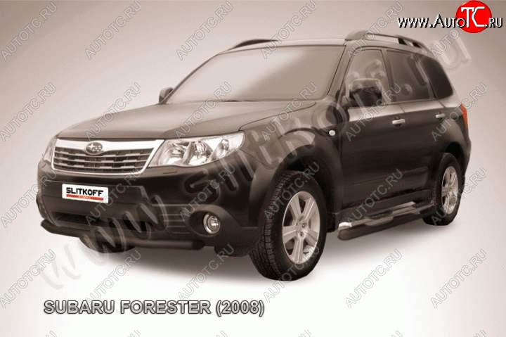 8 449 р. Защита переднего бампер Slitkoff Subaru Forester SH (2008-2013) (Цвет: серебристый)  с доставкой в г. Нижний Новгород