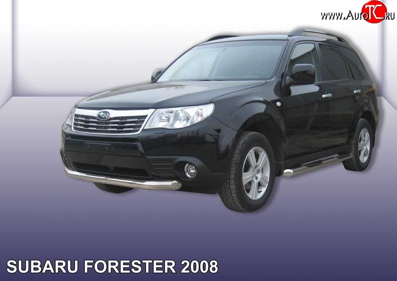 14 999 р. Одинарная защита переднего бампера диаметром 76 мм Slitkoff Subaru Forester SH (2008-2013) (Цвет: нержавеющая полированная сталь)  с доставкой в г. Нижний Новгород