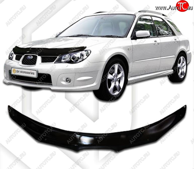 2 079 р. Дефлектор капота CA-Plastiс  Subaru Impreza ( GD,  GG) (2005-2007) седан 2-ой рестайлинг, хэтчбэк 2-ой рестайлинг (Classic черный, Без надписи)  с доставкой в г. Нижний Новгород