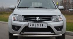 15 899 р. Защита переднего бампера (2 трубыØ63 и 42 мм, нержавейка) SLITKOFF Suzuki Grand Vitara JT 3 двери 2-ой рестайлинг (2012-2016)  с доставкой в г. Нижний Новгород. Увеличить фотографию 2