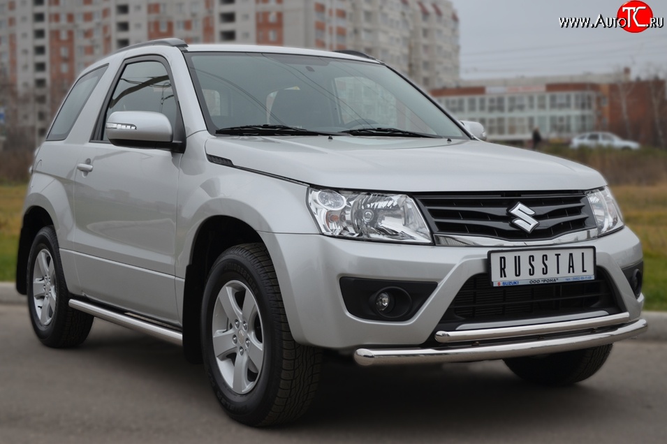 15 899 р. Защита переднего бампера (2 трубыØ63 и 42 мм, нержавейка) SLITKOFF Suzuki Grand Vitara JT 3 двери 2-ой рестайлинг (2012-2016)  с доставкой в г. Нижний Новгород