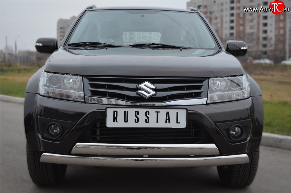 27 999 р. Защита переднего бампера (2 трубыØ75х42 мм, нержавейка) Russtal Suzuki Grand Vitara JT 5 дверей 2-ой рестайлинг (2012-2016)  с доставкой в г. Нижний Новгород