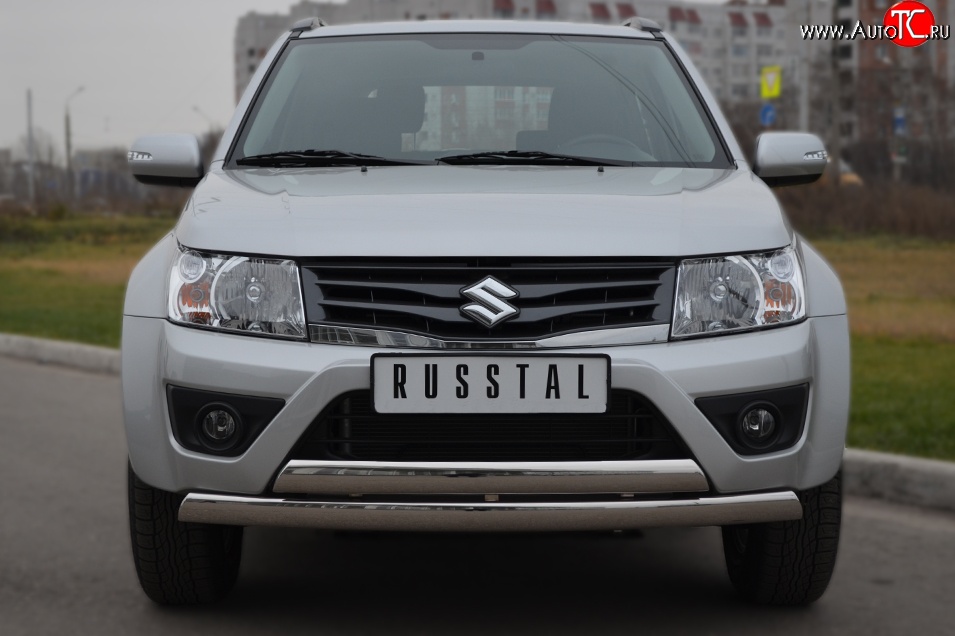 22 299 р. Защита переднего бампера (2 трубыØ75х42 мм, нержавейка) Russtal Suzuki Grand Vitara JT 3 двери 2-ой рестайлинг (2012-2016)  с доставкой в г. Нижний Новгород