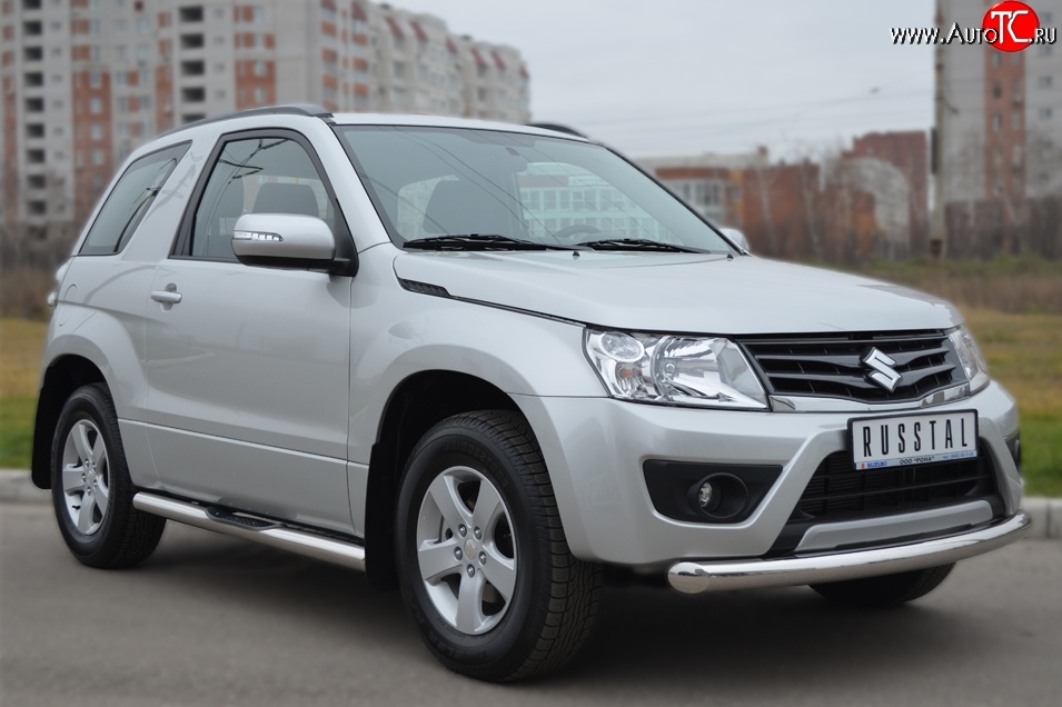 13 849 р. Одинарная защита переднего бампера диаметром 76 мм (3 дв.) SLITKOFF Suzuki Grand Vitara JT 3 двери 2-ой рестайлинг (2012-2016)  с доставкой в г. Нижний Новгород