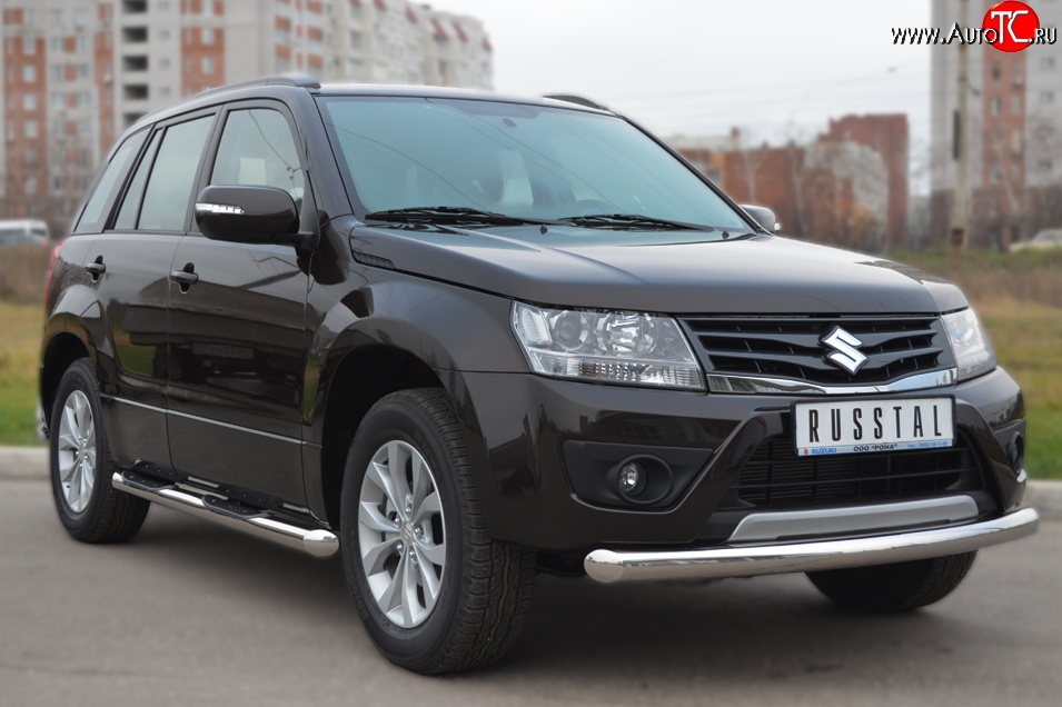 13 999 р. Одинарная защита переднего бампера диаметром 76 мм (5 дв.) Russtal Suzuki Grand Vitara JT 5 дверей 2-ой рестайлинг (2012-2016)  с доставкой в г. Нижний Новгород