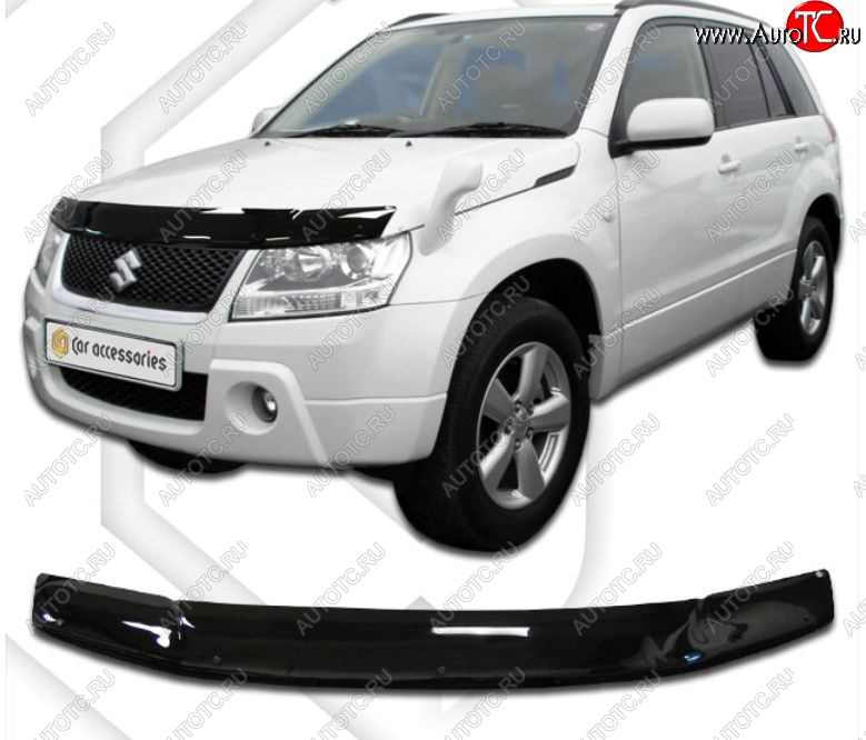 2 079 р. Дефлектор капота (TD54W, TD94W) CA-Plastiс Suzuki Grand Vitara JT 5 дверей дорестайлинг (2005-2008) (Classic черный, Без надписи)  с доставкой в г. Нижний Новгород