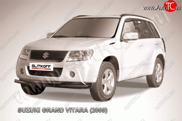 7 249 р. Защита переднего бампер Slitkoff  Suzuki Grand Vitara ( JT 3 двери,  JT 5 дверей) (2008-2012) 1-ый рестайлинг, 1-ый рестайлинг (Цвет: серебристый)  с доставкой в г. Нижний Новгород