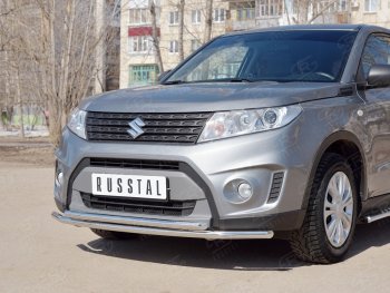 14 599 р. Защита переднего бампера (2 трубыØ42 мм, нержавейка) Russtal Suzuki Vitara LY дорестайлинг (2015-2019)  с доставкой в г. Нижний Новгород. Увеличить фотографию 2