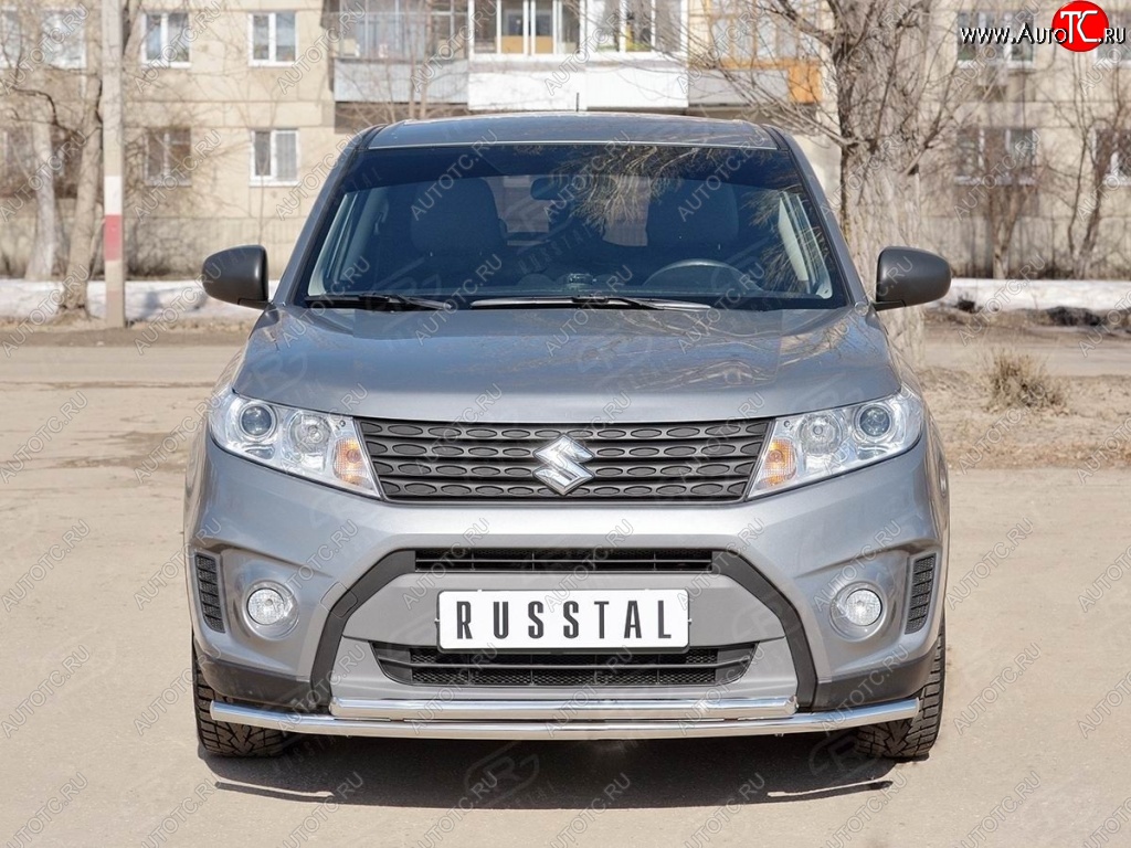 14 599 р. Защита переднего бампера (2 трубыØ42 мм, нержавейка) Russtal Suzuki Vitara LY дорестайлинг (2015-2019)  с доставкой в г. Нижний Новгород