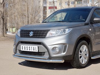 16 999 р. Защита переднего бампера (2 трубы Ø63 и 42 мм, нержавейка) Russtal Suzuki Vitara LY дорестайлинг (2015-2019)  с доставкой в г. Нижний Новгород. Увеличить фотографию 2