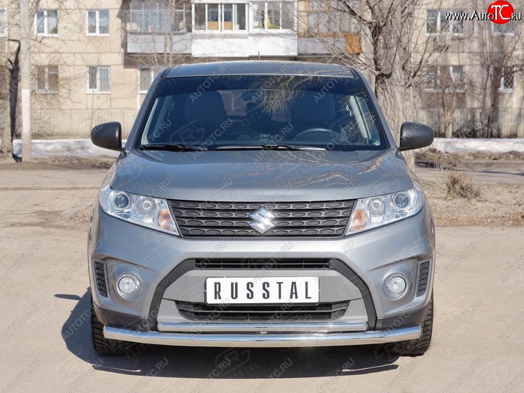 16 999 р. Защита переднего бампера (2 трубы Ø63 и 42 мм, нержавейка) Russtal Suzuki Vitara LY дорестайлинг (2015-2019)  с доставкой в г. Нижний Новгород