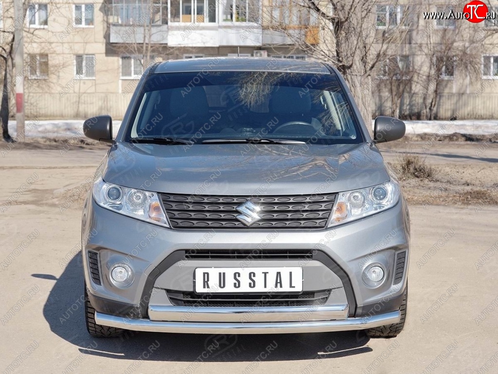 20 849 р. Защита переднего бампера (2 трубы Ø63 и 75х42 мм, нержавейка) Russtal Suzuki Vitara LY дорестайлинг (2015-2019)  с доставкой в г. Нижний Новгород