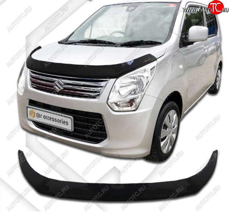 2 099 р. Дефлектор капота CA-Plastiс  Suzuki Wagon R  MH34S (2012-2014) дорестайлинг (Classic черный, Без надписи)  с доставкой в г. Нижний Новгород