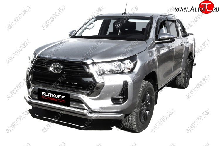 28 949 р. Защита переднего бампера Slitkoff (Ø 76+Ø 57, двойная).  Toyota Hilux  AN120 (2017-2020) 1-ый рестайлинг (Нержавеющая сталь)  с доставкой в г. Нижний Новгород