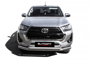 28 949 р. Защита переднего бампера Slitkoff (Ø 76+Ø 57, двойная).  Toyota Hilux  AN120 (2017-2020) 1-ый рестайлинг (Нержавеющая сталь)  с доставкой в г. Нижний Новгород. Увеличить фотографию 2