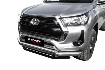 28 949 р. Защита переднего бампера Slitkoff (Ø 76+Ø 57, двойная).  Toyota Hilux  AN120 (2017-2020) 1-ый рестайлинг (Нержавеющая сталь)  с доставкой в г. Нижний Новгород. Увеличить фотографию 3