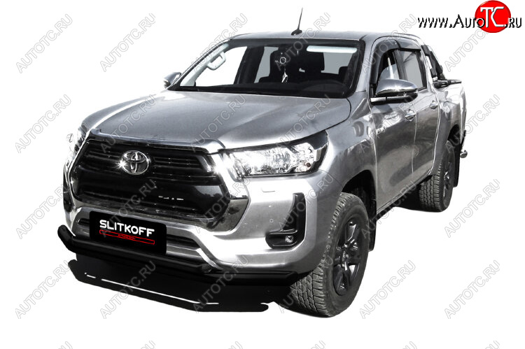 17 599 р. Защита переднего бампера Slitkoff (Ø 76+Ø 57 мм, двойная). Toyota Hilux AN120 1-ый рестайлинг (2017-2020) (Сталь с полимерным покрытием. Цвет: черный)  с доставкой в г. Нижний Новгород