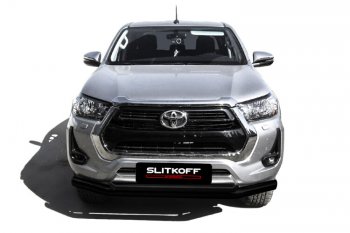 17 599 р. Защита переднего бампера Slitkoff (Ø 76+Ø 57 мм, двойная). Toyota Hilux AN120 1-ый рестайлинг (2017-2020) (Сталь с полимерным покрытием. Цвет: черный)  с доставкой в г. Нижний Новгород. Увеличить фотографию 2