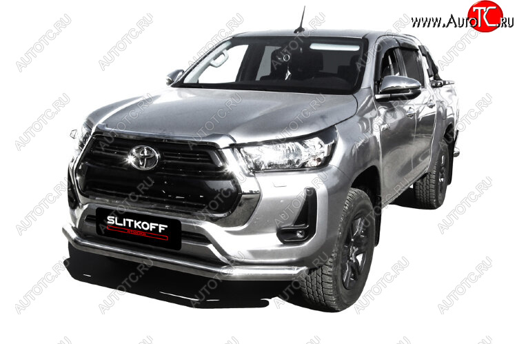 24 199 р. Защита переднего бампера Slitkoff (Ø 76 мм).  Toyota Hilux  AN120 (2017-2020) 1-ый рестайлинг (Нержавеющая сталь)  с доставкой в г. Нижний Новгород