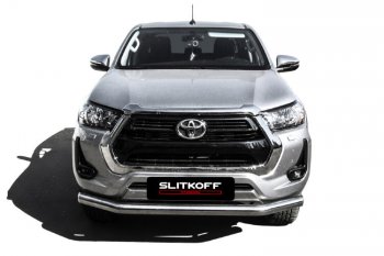 24 199 р. Защита переднего бампера Slitkoff (Ø 76 мм).  Toyota Hilux  AN120 (2017-2020) 1-ый рестайлинг (Нержавеющая сталь)  с доставкой в г. Нижний Новгород. Увеличить фотографию 2