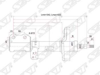 Правый амортизатор передний (2WD, 4WD) SAT Toyota Allion T260 седан дорестайлинг (2007-2010)