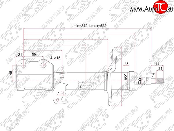 3 599 р. Правый амортизатор передний (2WD, 4WD) SAT Toyota Allion T260 седан дорестайлинг (2007-2010)  с доставкой в г. Нижний Новгород