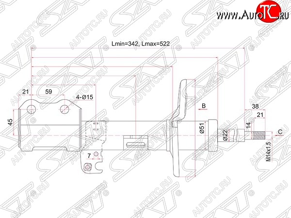 3 499 р. Левый амортизатор передний (2WD, 4WD) SAT  Toyota Allion  T260 - Premio  T260  с доставкой в г. Нижний Новгород