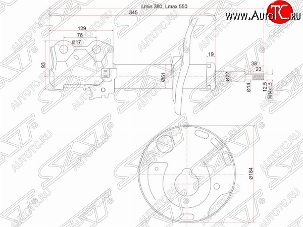 3 899 р. Левый амортизатор передний SAT Toyota Auris E150 хэтчбэк 5 дв. дорестайлинг (2006-2010)  с доставкой в г. Нижний Новгород