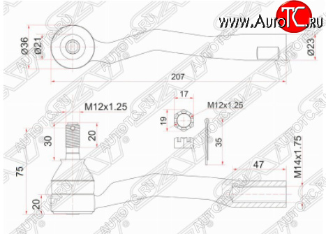 769 р. Правый наконечник рулевой тяги SAT Toyota Avensis T220 седан рестайлинг (2000-2003)  с доставкой в г. Нижний Новгород