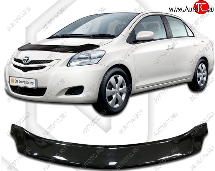 2 199 р. Дефлектор капота (NCP96, KSP92, SCP92) CA-Plastiс  Toyota Belta/Yaris  XP90 (2005-2012) седан (Classic черный, Без надписи)  с доставкой в г. Нижний Новгород