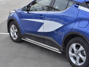 20 749 р. Пороги труба 75х42 Russtal (овал с проступью) Toyota C-HR NGX10, ZGX10 дорестайлинг (2016-2019)  с доставкой в г. Нижний Новгород. Увеличить фотографию 3