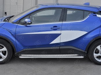 20 749 р. Пороги труба d42 с листом Russtal Toyota C-HR NGX10, ZGX10 дорестайлинг (2016-2019) (Лист алюм, проф. нерж)  с доставкой в г. Нижний Новгород. Увеличить фотографию 2