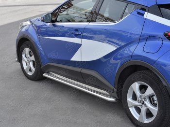 20 749 р. Пороги труба d42 с листом Russtal Toyota C-HR NGX10, ZGX10 дорестайлинг (2016-2019) (Лист алюм, проф. нерж)  с доставкой в г. Нижний Новгород. Увеличить фотографию 3