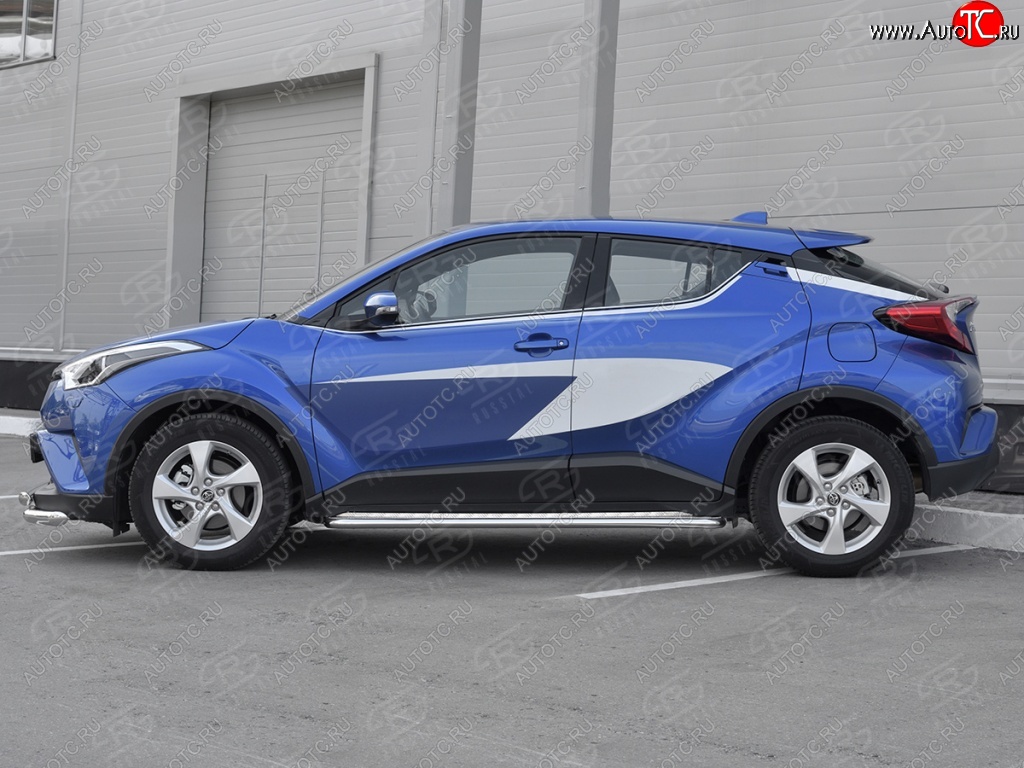 20 749 р. Пороги труба d42 с листом Russtal Toyota C-HR NGX10, ZGX10 дорестайлинг (2016-2019) (Лист алюм, проф. нерж)  с доставкой в г. Нижний Новгород