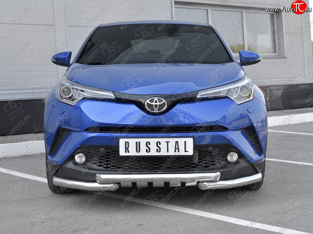 16 699 р. Защита переднего бампера (Ø63 мм с клыками, нержавейка) SLITKOFF Toyota C-HR NGX10, ZGX10 дорестайлинг (2016-2019)  с доставкой в г. Нижний Новгород