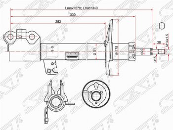 Правый амортизатор передний (2WD, 4WD) SAT Toyota Caldina T240 универсал дорестайлинг (2002-2004)