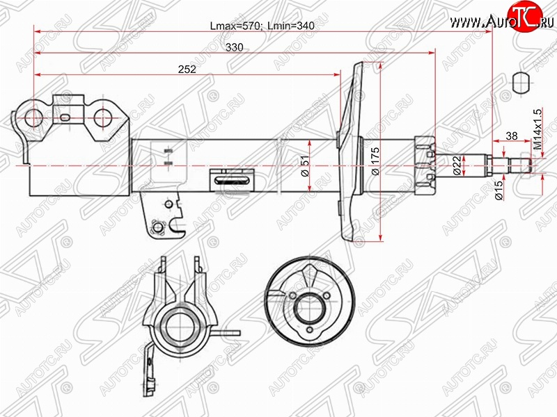 4 199 р. Правый амортизатор передний (2WD, 4WD) SAT Toyota Caldina T240 универсал дорестайлинг (2002-2004)  с доставкой в г. Нижний Новгород