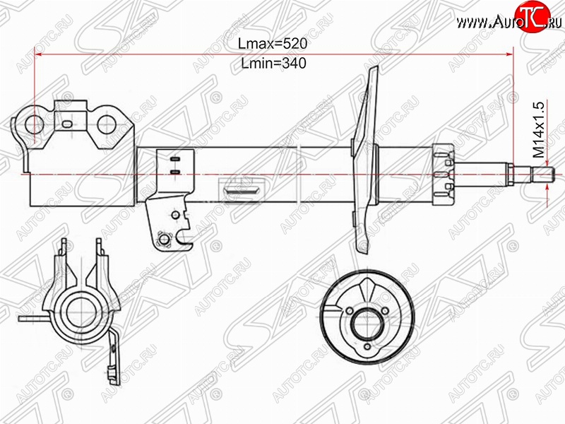 4 089 р. Левый амортизатор передний (2WD, 4WD) SAT  Toyota Caldina  T240 (2002-2007) универсал дорестайлинг, универсал рестайлинг  с доставкой в г. Нижний Новгород