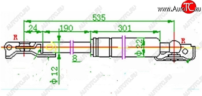 1 239 р. Правый газовый упор крышки багажника SAT  Toyota Caldina  T190 (1992-1997) дорестайлинг универсал, рестайлинг универсал  с доставкой в г. Нижний Новгород