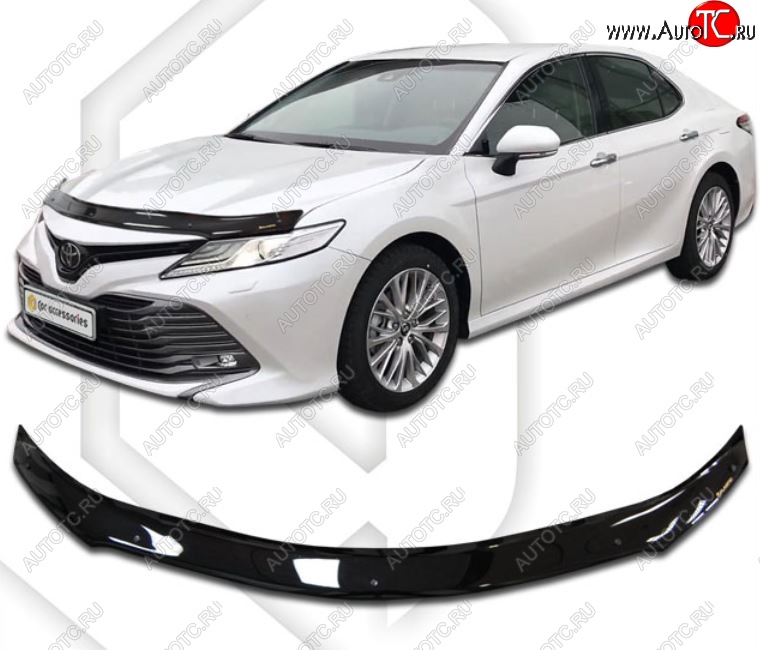 1 839 р. Дефлектор капота CA-Plastiс  Toyota Camry  XV70 (2017-2021) дорестайлинг (Classic черный, Без надписи)  с доставкой в г. Нижний Новгород