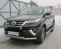 22 699 р. Защита переднего бампера Slitkoff (Ø 76+Ø 57 мм, двойная)  Toyota Fortuner  AN160 (2015-2020) дорестайлинг (Цвет: нержавеющая полированная сталь)  с доставкой в г. Нижний Новгород. Увеличить фотографию 2