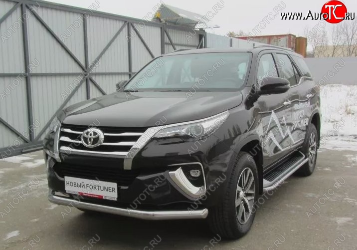 18 999 р. Одинарная защита переднего бампера диаметром 76 мм Slitkoff  Toyota Fortuner  AN160 (2015-2020) дорестайлинг (Цвет: нержавеющая полированная сталь)  с доставкой в г. Нижний Новгород