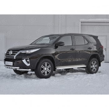 20 849 р. Защита переднего бампера (Ø63 мм с клыками, нержавейка) Russtal Toyota Fortuner AN160 дорестайлинг (2015-2020)  с доставкой в г. Нижний Новгород. Увеличить фотографию 2