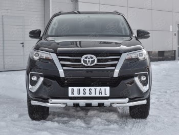 Защита переднего бампера (Ø63 мм с клыками, нержавейка) SLITKOFF Toyota (Тойота) Fortuner (Фортунер)  AN160 (2015-2020) AN160 дорестайлинг