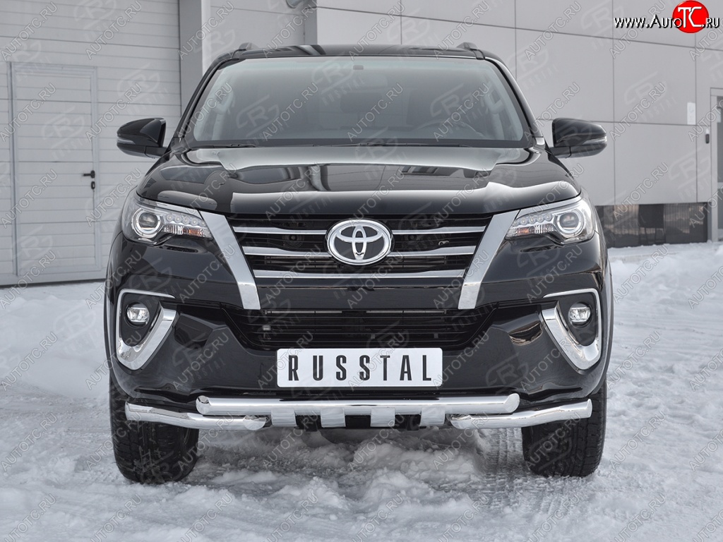 20 849 р. Защита переднего бампера (Ø63 мм с клыками, нержавейка) Russtal Toyota Fortuner AN160 дорестайлинг (2015-2020)  с доставкой в г. Нижний Новгород